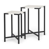 Mercana Lucas III (Set of 2) 15L x 15W; 12L x 12W White Marble W/Black Iron Frame Accent Tables