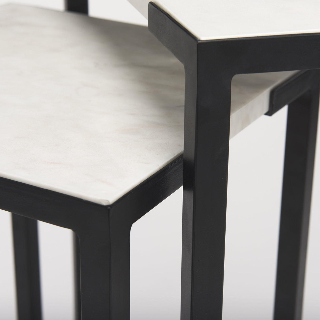 Mercana Lucas III (Set of 2) 15L x 15W; 12L x 12W White Marble W/Black Iron Frame Accent Tables