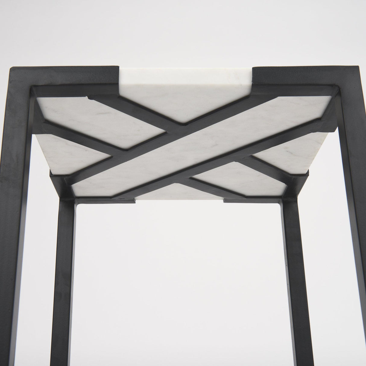 Mercana Lucas III (Set of 2) 15L x 15W; 12L x 12W White Marble W/Black Iron Frame Accent Tables
