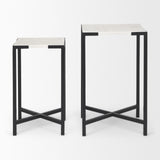 Mercana Lucas III (Set of 2) 15L x 15W; 12L x 12W White Marble W/Black Iron Frame Accent Tables