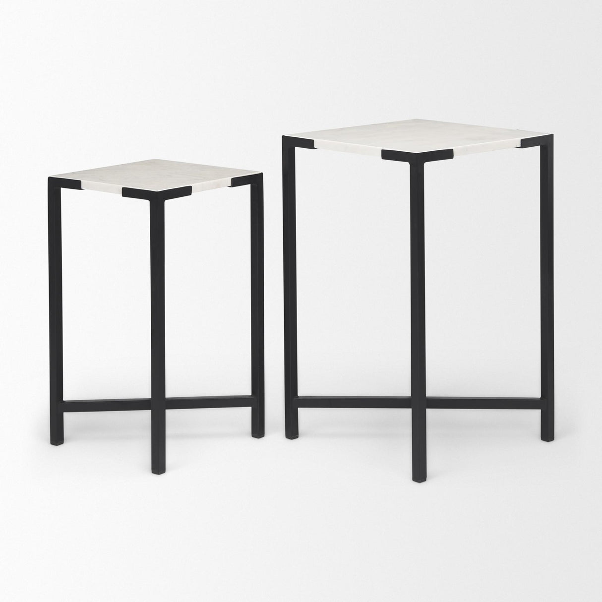 Mercana Lucas III (Set of 2) 15L x 15W; 12L x 12W White Marble W/Black Iron Frame Accent Tables