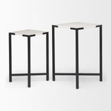 Mercana Lucas III (Set of 2) 15L x 15W; 12L x 12W White Marble W/Black Iron Frame Accent Tables