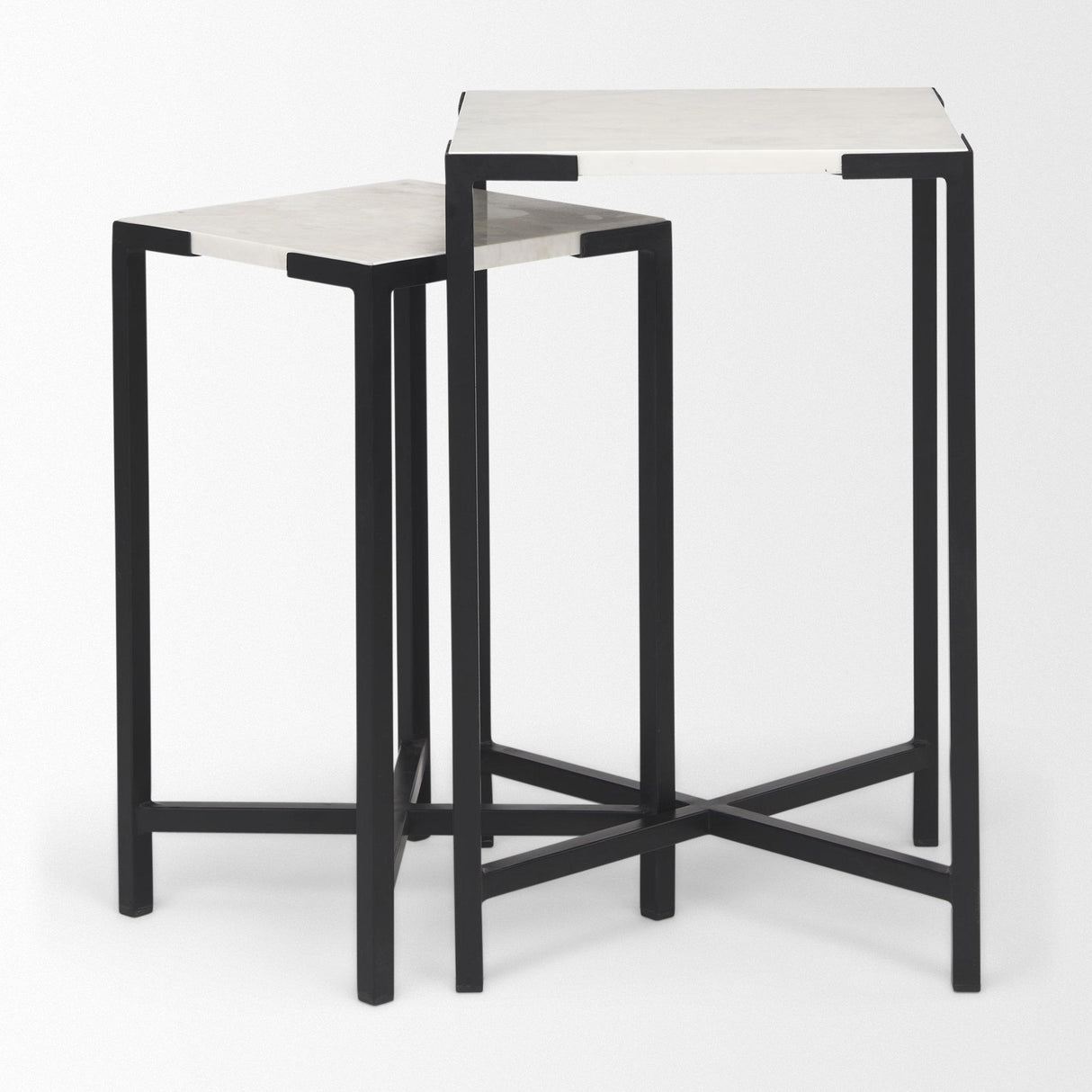 Mercana Lucas III (Set of 2) 15L x 15W; 12L x 12W White Marble W/Black Iron Frame Accent Tables