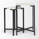 Mercana Lucas III (Set of 2) 15L x 15W; 12L x 12W White Marble W/Black Iron Frame Accent Tables
