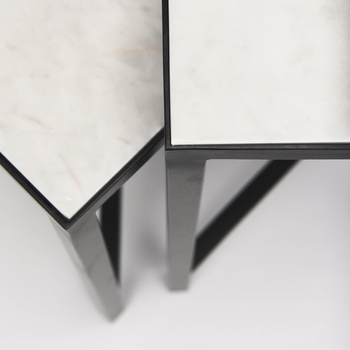 Mercana Lucas III (Set of 2) 15L x 15W; 12L x 12W White Marble W/Black Iron Frame Accent Tables