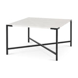 Mercana Lucas 30x30 White Marble Top Black Metal Base Coffee Table
