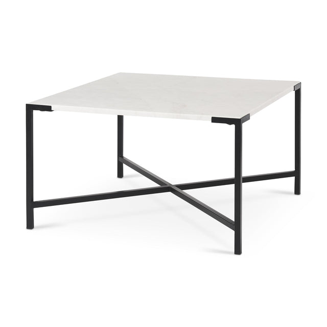 Mercana Lucas 30x30 White Marble Top Black Metal Base Coffee Table