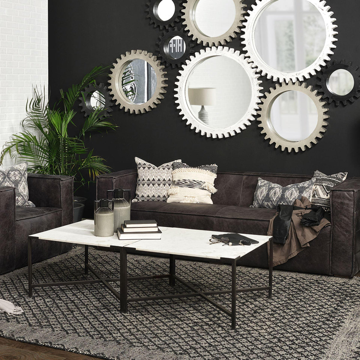 Mercana Lucas 30x30 White Marble Top Black Metal Base Coffee Table
