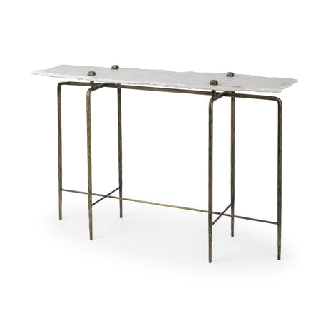 Mercana Pinera III 49L x 17W White Marble Top Gold-Toned Iron Base Console Table