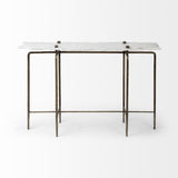 Mercana Pinera III 49L x 17W White Marble Top Gold-Toned Iron Base Console Table