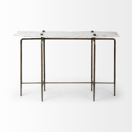 Mercana Pinera III 49L x 17W White Marble Top Gold-Toned Iron Base Console Table