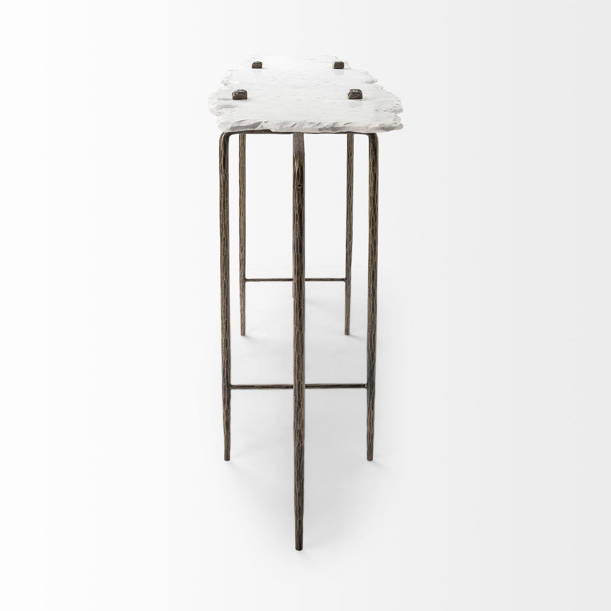 Mercana Pinera III 49L x 17W White Marble Top Gold-Toned Iron Base Console Table