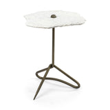 Mercana Pinera II 19L x 19W White Marble W/ Triangluar Gold Iron Base Accent Table