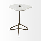 Mercana Pinera II 19L x 19W White Marble W/ Triangluar Gold Iron Base Accent Table