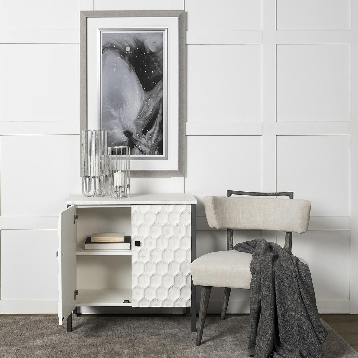 Mercana Savannah White Fir Veneer w/ Gray Metal 2-Door Accent Cabinet
