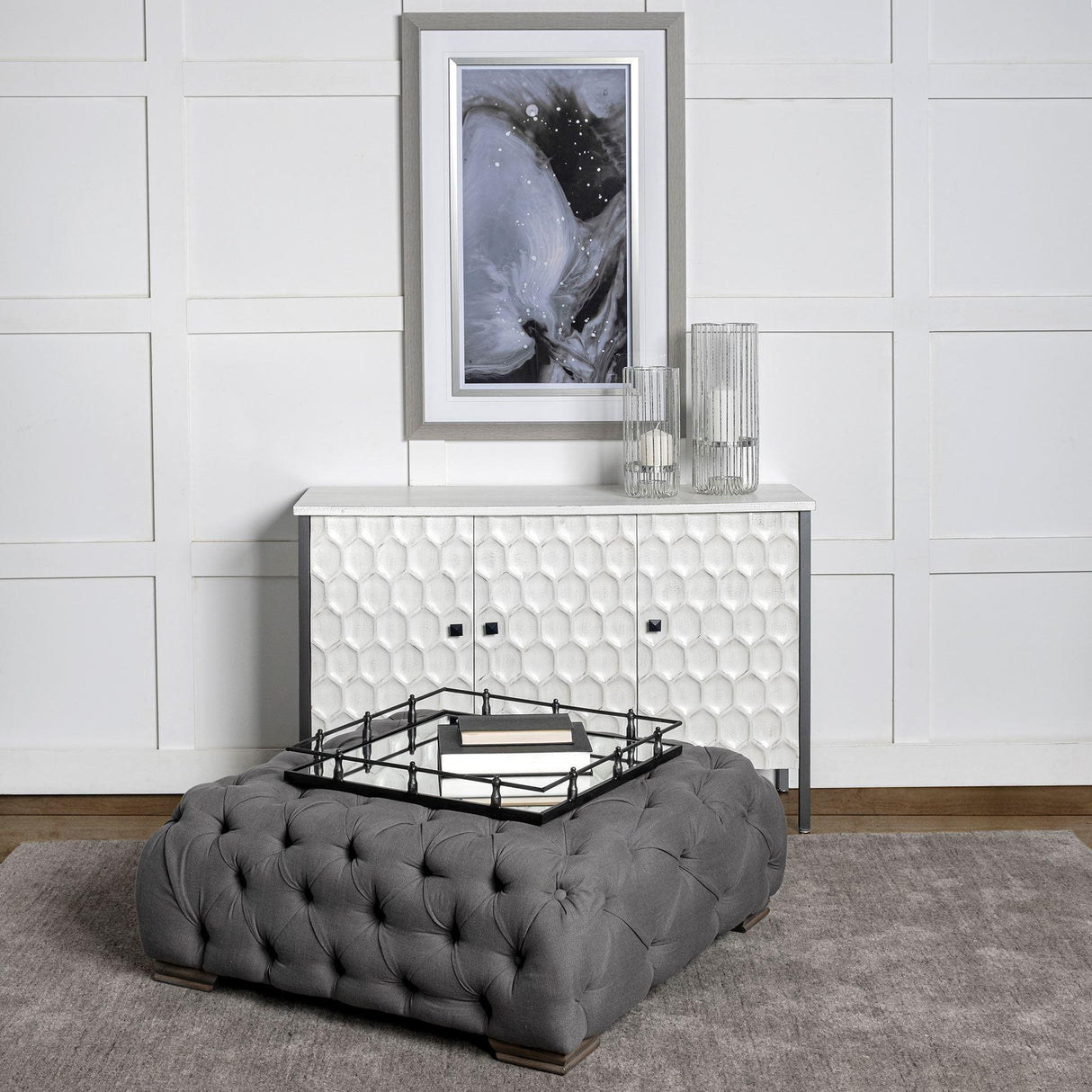 Mercana Savannah White Fir Veneer w/ Gray Metal 2-Door Accent Cabinet