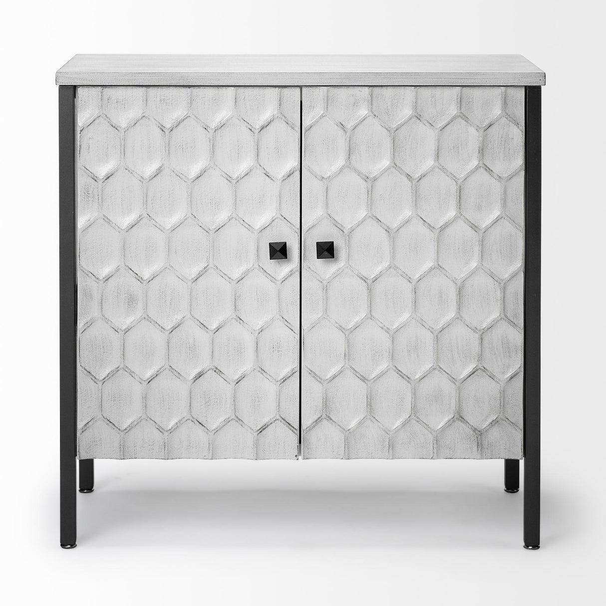 Mercana Savannah White Fir Veneer w/ Gray Metal 2-Door Accent Cabinet