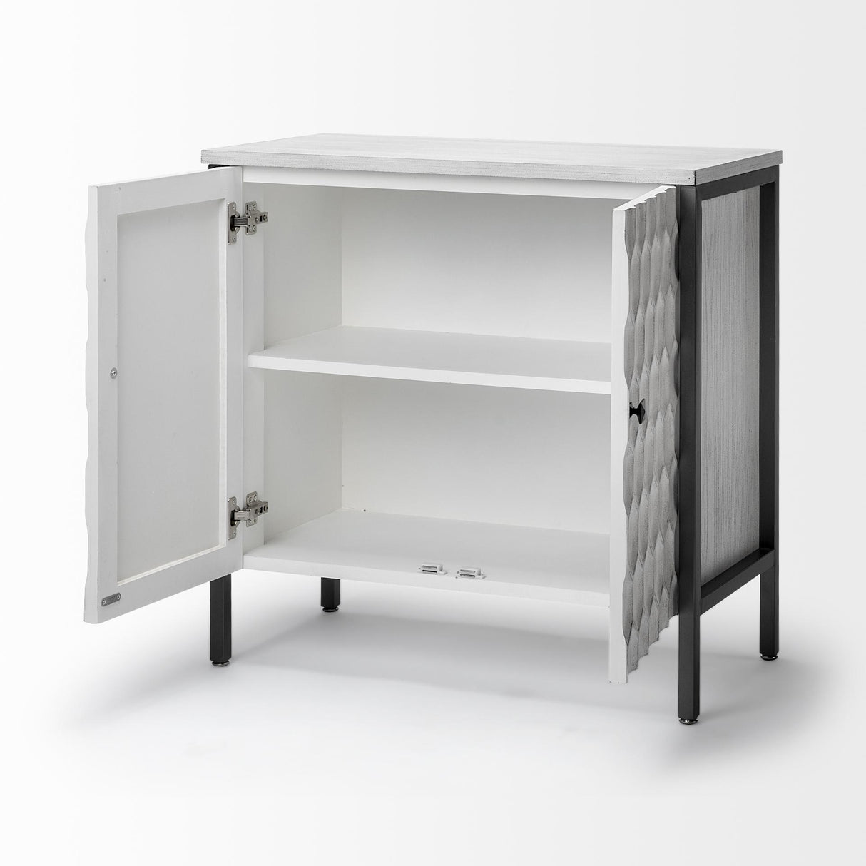 Mercana Savannah White Fir Veneer w/ Gray Metal 2-Door Accent Cabinet