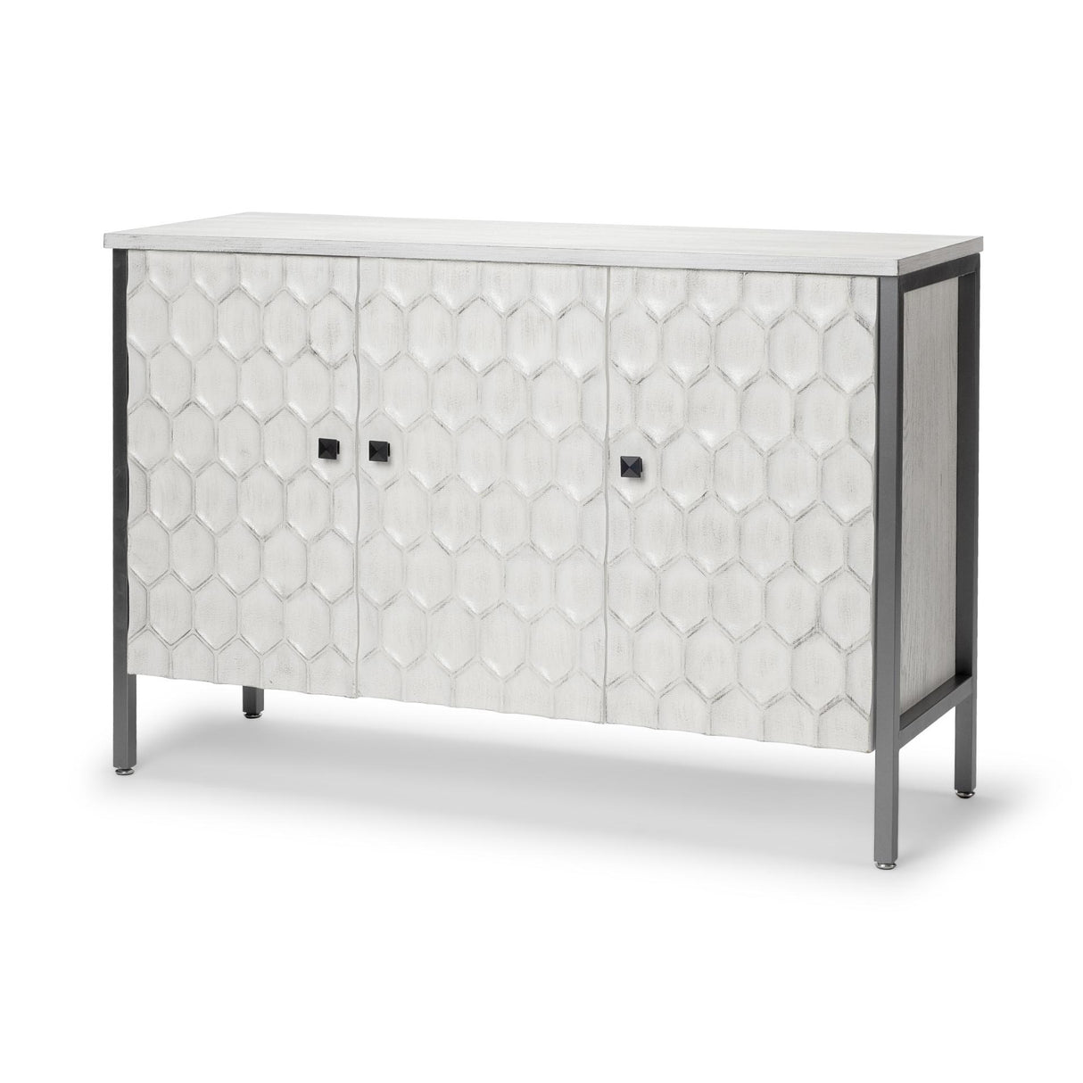 Mercana Savannah White Fir Veneer & Gray Metal 3-Door Accent Cabinet