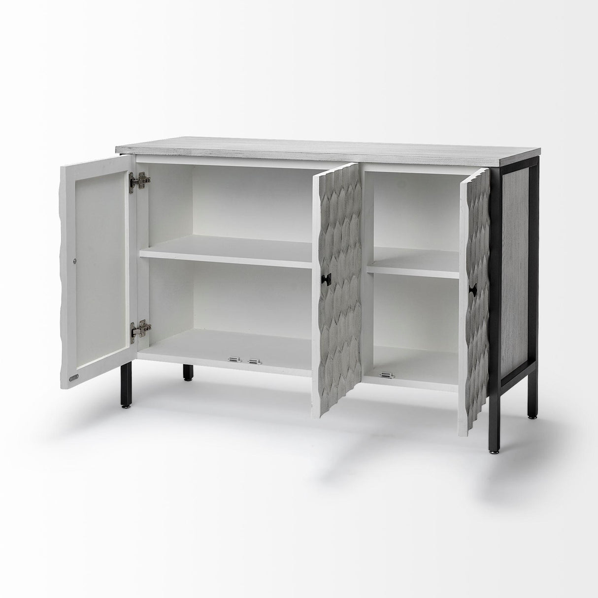 Mercana Savannah White Fir Veneer & Gray Metal 3-Door Accent Cabinet