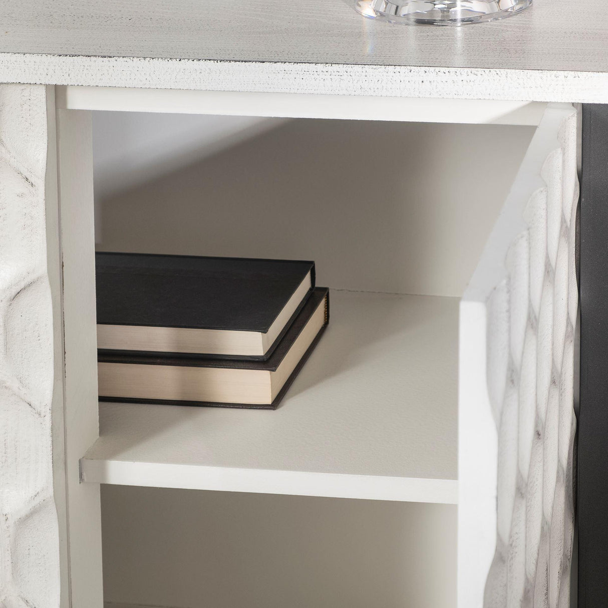 Mercana Savannah White Fir Veneer & Gray Metal 3-Door Accent Cabinet