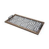 Mercana Fantuz 32L x 16W Gray Metal, Wood and Glass Serving Tray