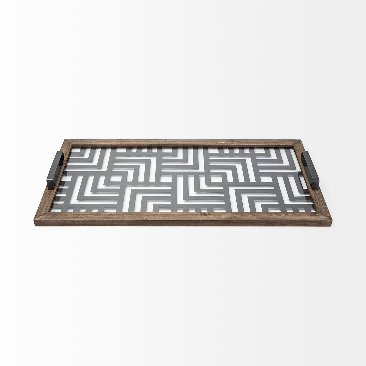 Mercana Fantuz 32L x 16W Gray Metal, Wood and Glass Serving Tray