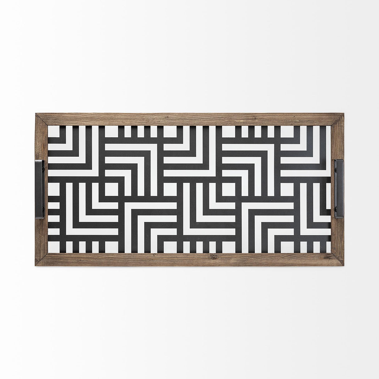 Mercana Fantuz 32L x 16W Gray Metal, Wood and Glass Serving Tray