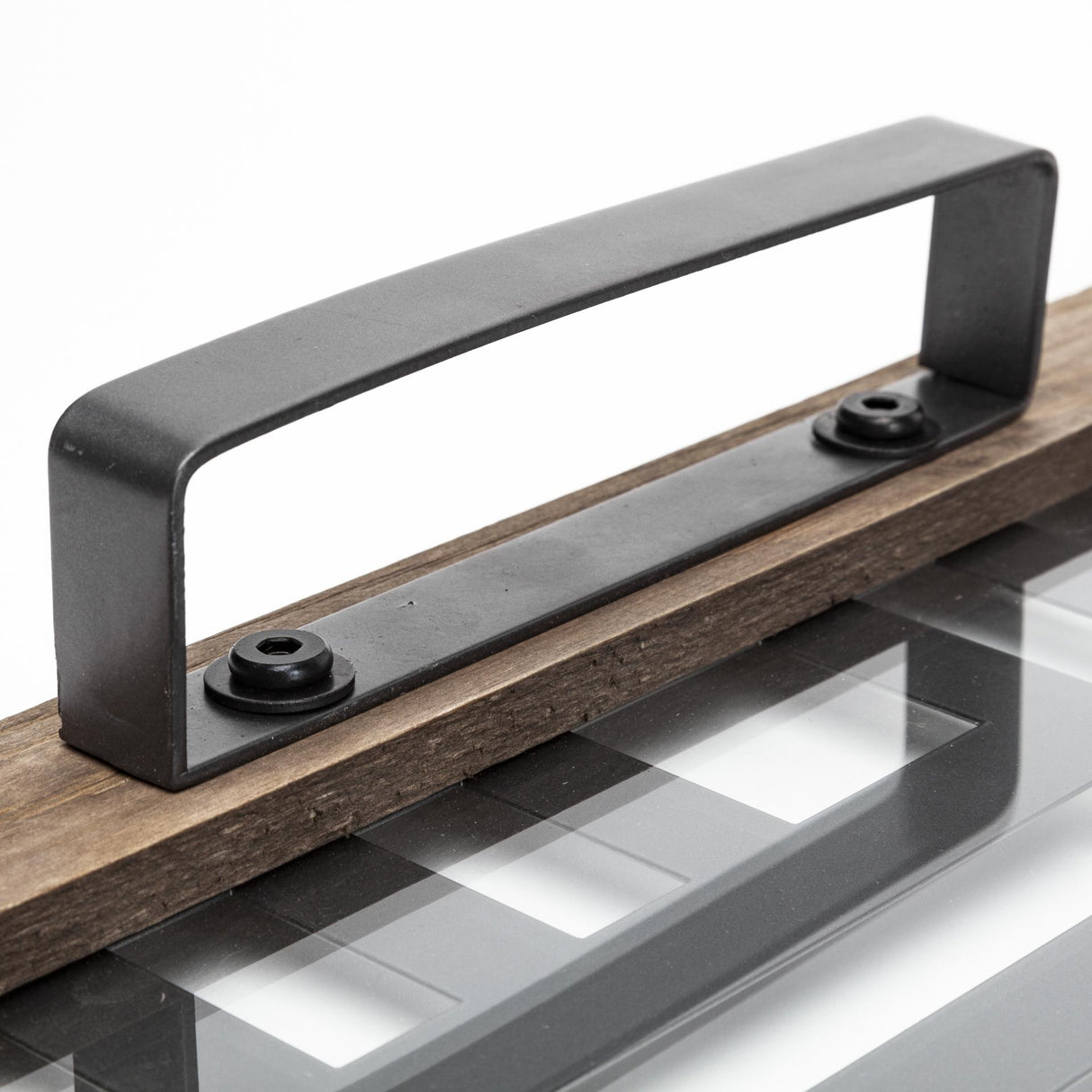 Mercana Fantuz 32L x 16W Gray Metal, Wood and Glass Serving Tray
