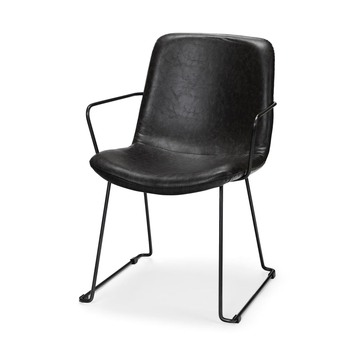 Mercana Sawyer II Black Faux-Leather Seat Black Iron Frame Dining Chair