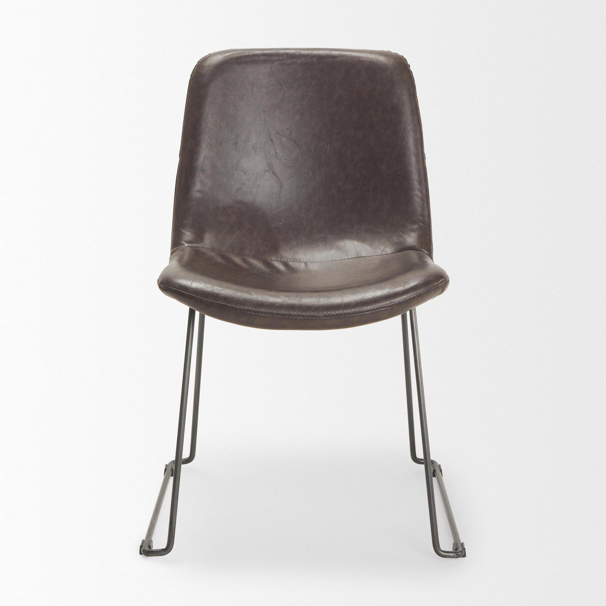 Mercana Sawyer I Dark Brown Faux-Leather Seat Black Iron Frame Dining Chair