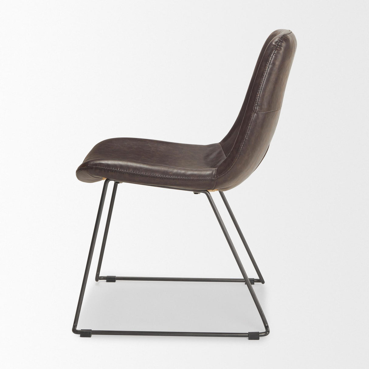 Mercana Sawyer I Dark Brown Faux-Leather Seat Black Iron Frame Dining Chair