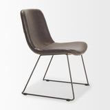 Mercana Sawyer I Dark Brown Faux-Leather Seat Black Iron Frame Dining Chair