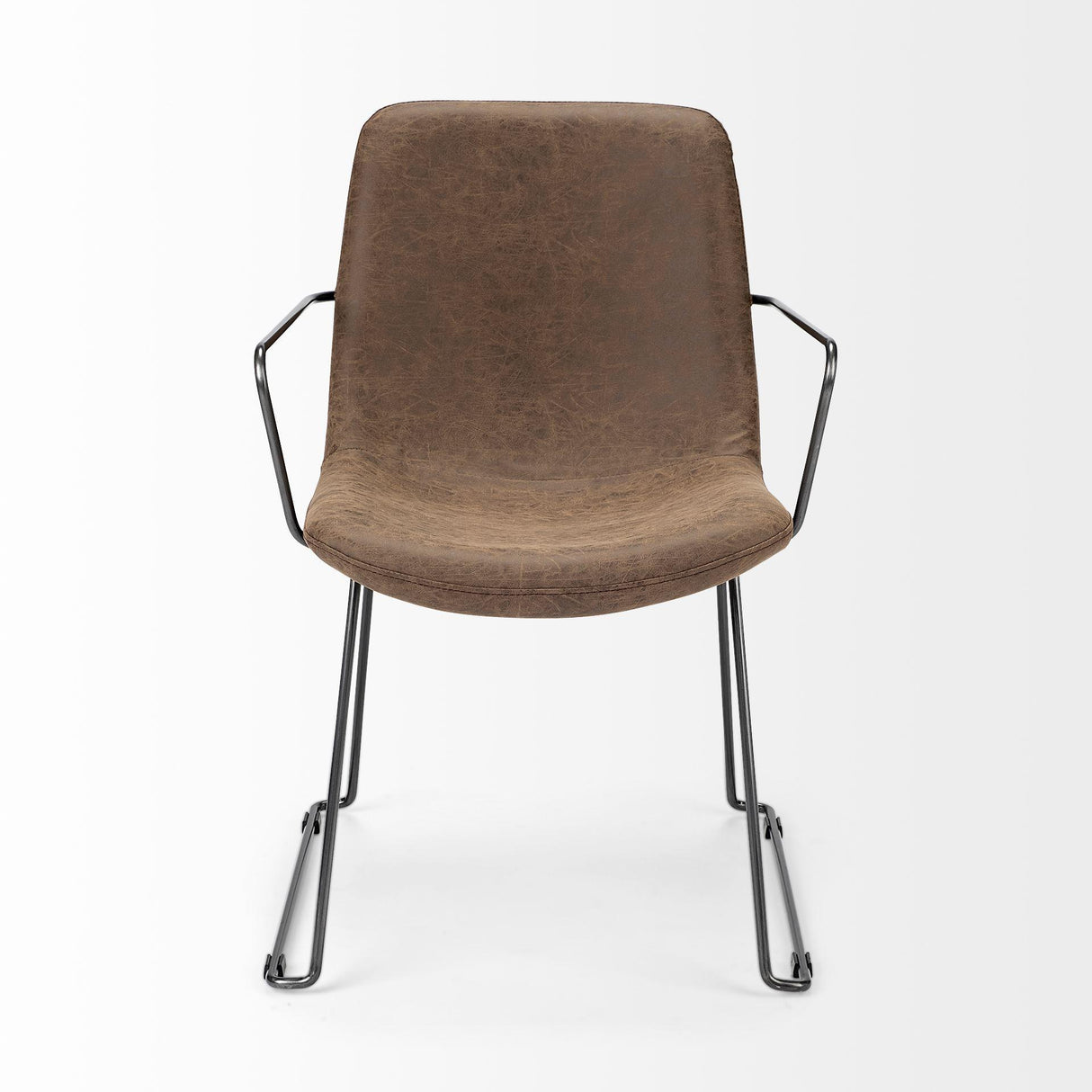 Mercana Sawyer II Brown Faux-Leather Seat Black Iron Frame Dining Chair