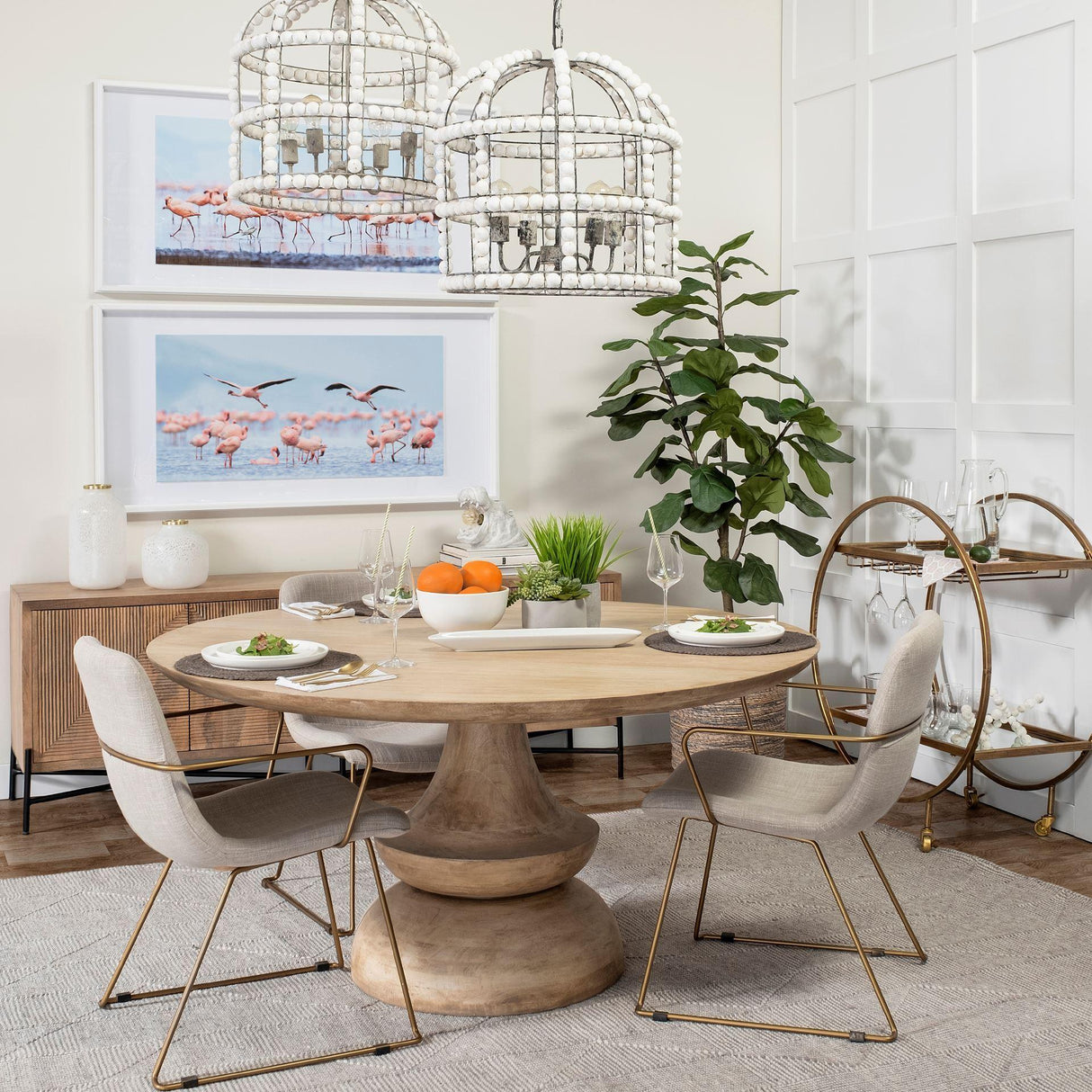 Mercana Sawyer II Beige Fabric Wrap Gold Metal Frame Dining Chair