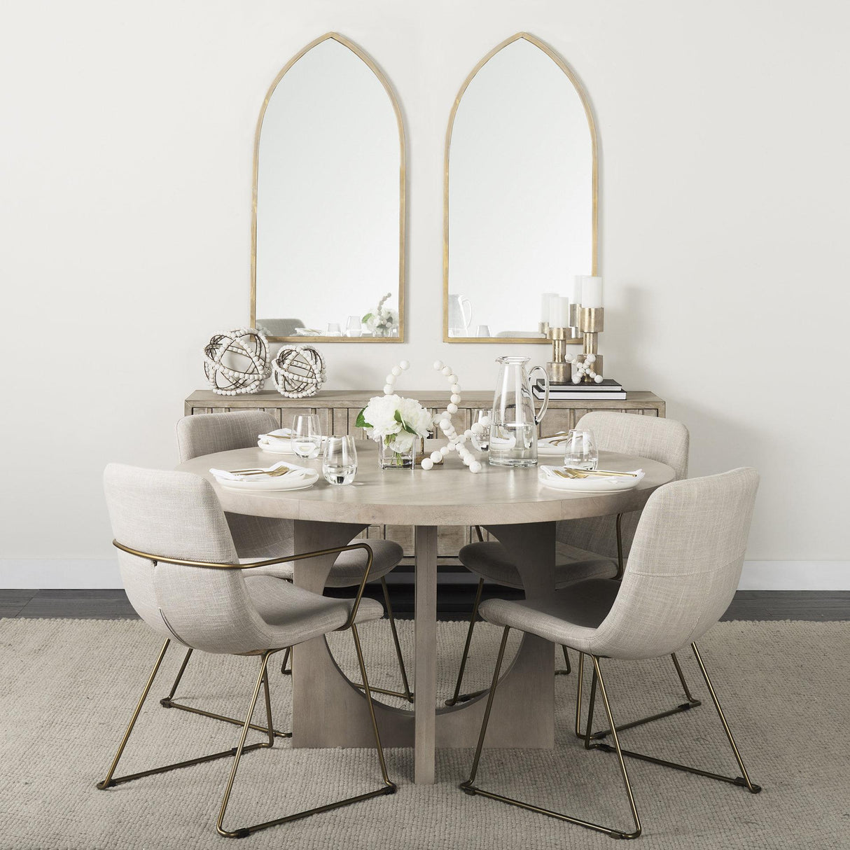 Mercana Sawyer II Beige Fabric Wrap Gold Metal Frame Dining Chair