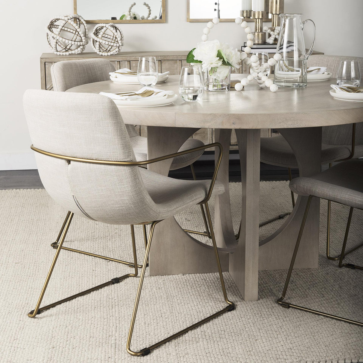 Mercana Sawyer II Beige Fabric Wrap Gold Metal Frame Dining Chair
