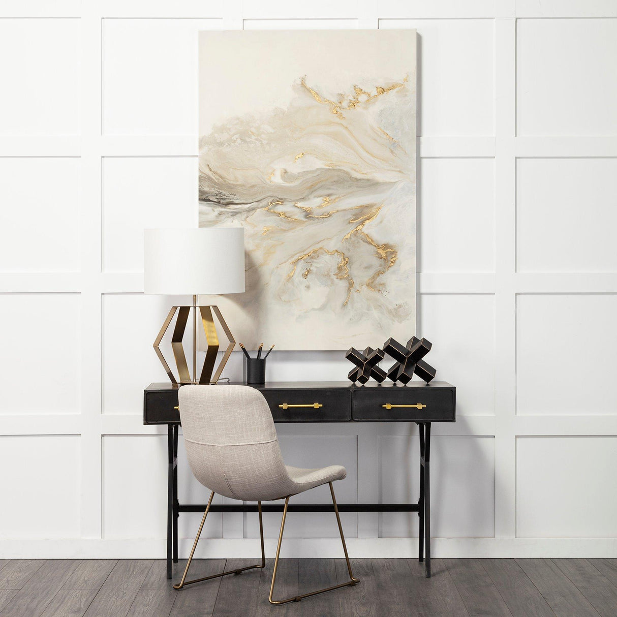 Mercana Sawyer I Beige Fabric Seat Gold Metal Frame Dining Chair