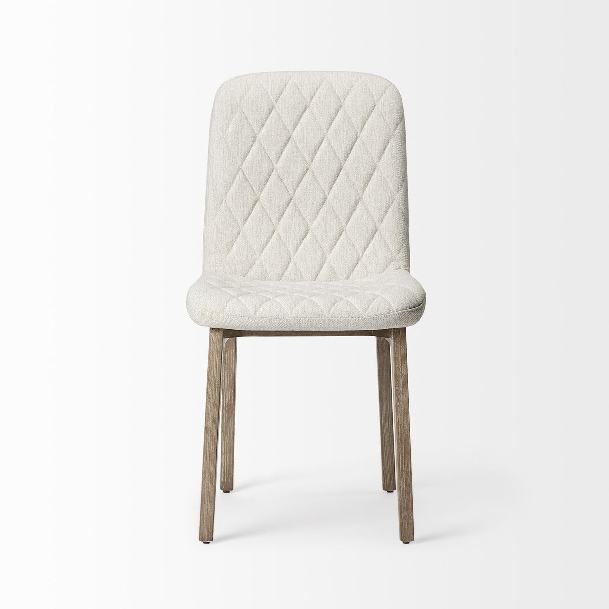 Mercana David Diamond Tuffed Cream Fabric Wrap Brown Wood Base Dining Chair