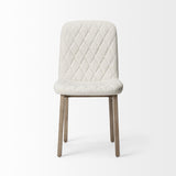 Mercana David Diamond Tuffed Cream Fabric Wrap Brown Wood Base Dining Chair