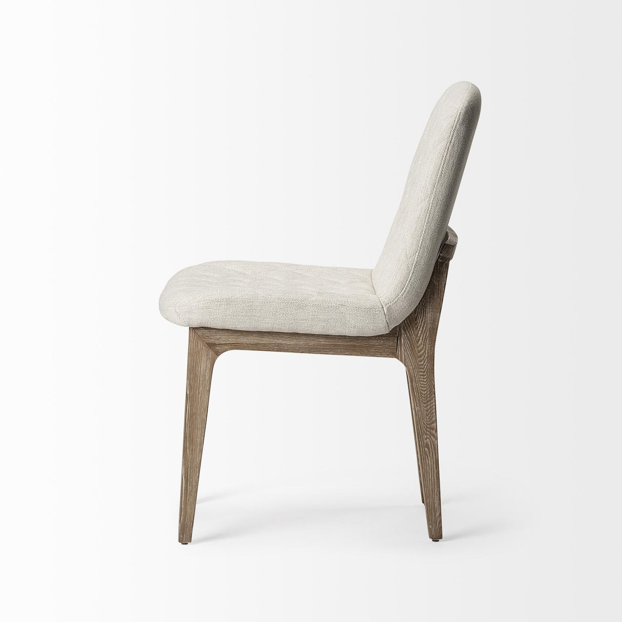 Mercana David Diamond Tuffed Cream Fabric Wrap Brown Wood Base Dining Chair
