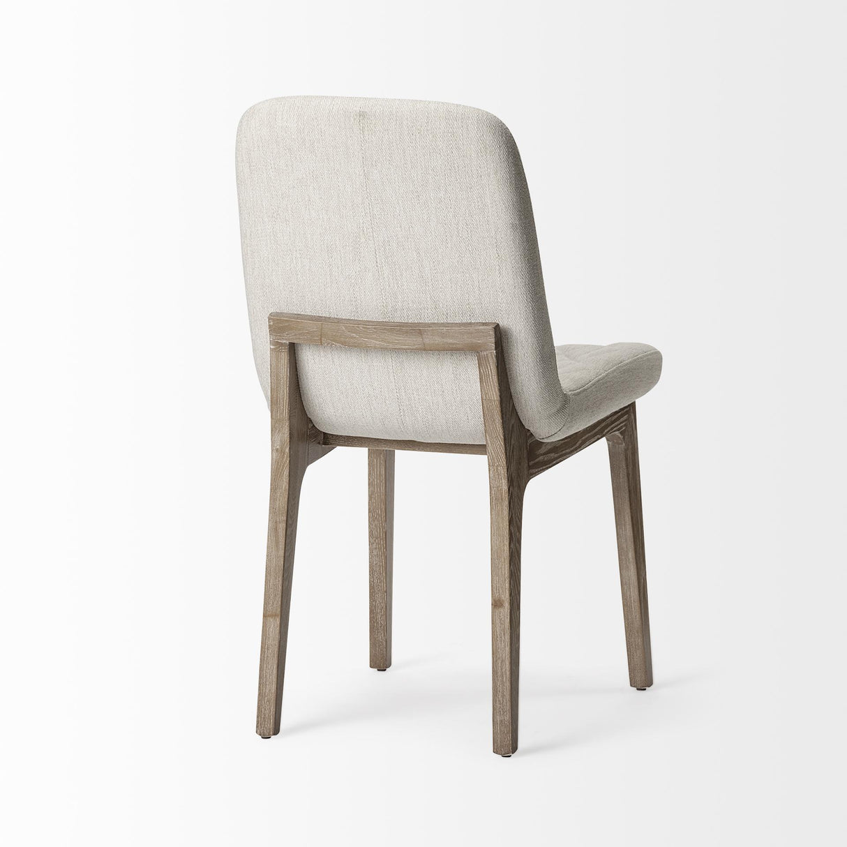 Mercana David Diamond Tuffed Cream Fabric Wrap Brown Wood Base Dining Chair