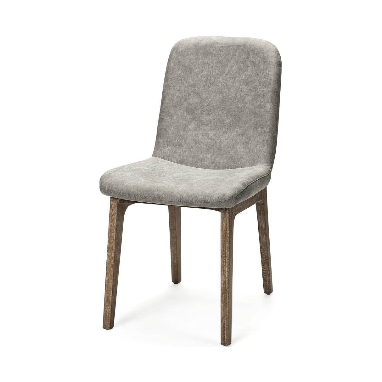 Mercana David Grey Fabric Wrap Medium Brown Wood Base Dining Chair