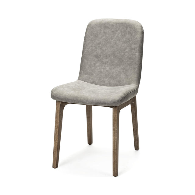 Mercana David Grey Fabric Wrap Medium Brown Wood Base Dining Chair