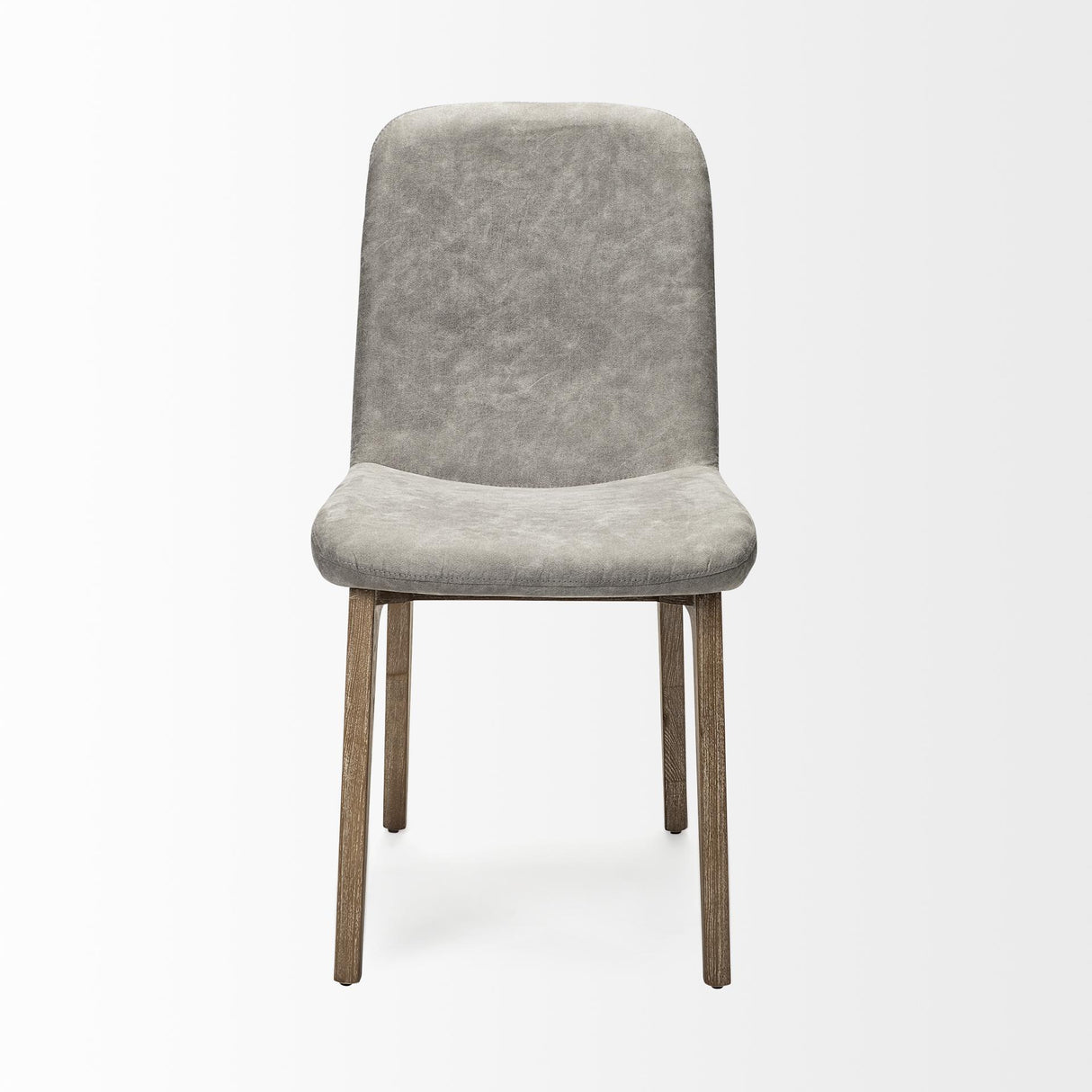 Mercana David Grey Fabric Wrap Medium Brown Wood Base Dining Chair