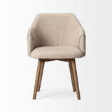 Mercana Ronald II Cream Fabric Wrap Brown Wooden Base Dining Chair