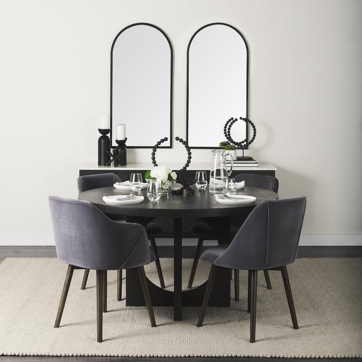 Mercana Ronald II Grey Velvet Wrap Black Wooden Base Dining Chair