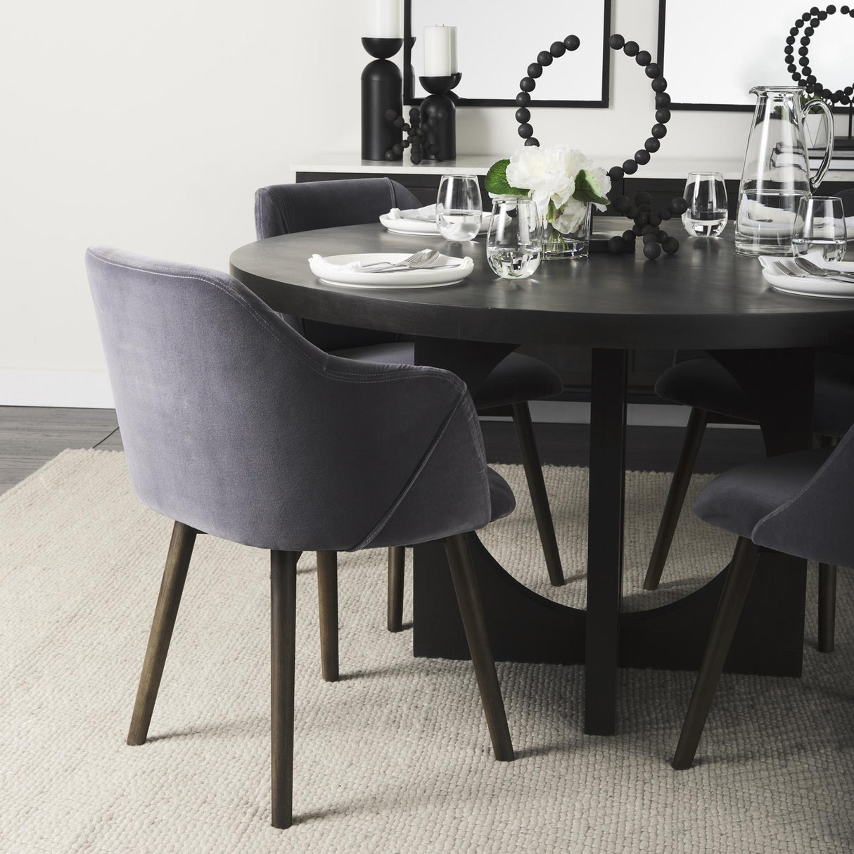 Mercana Ronald II Grey Velvet Wrap Black Wooden Base Dining Chair