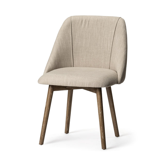 Mercana Ronald I Cream Fabric Wrap Brown Wooden Base Dining Chair