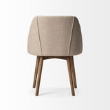 Mercana Ronald I Cream Fabric Wrap Brown Wooden Base Dining Chair